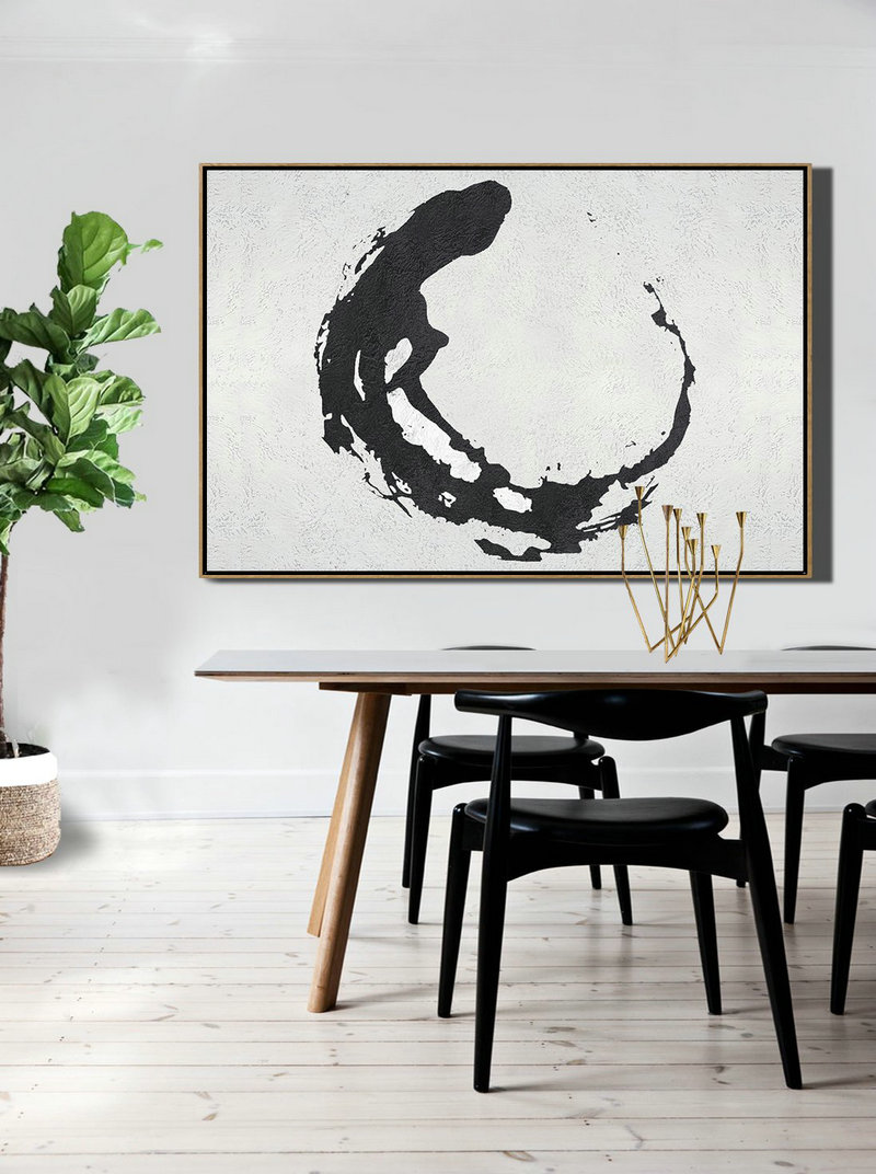 Hand Painted Original Art,Oversized Horizontal Minimalist Abstract Art On Canvas, Black And White Minimalist Painting - Handmade Acrylic Painting